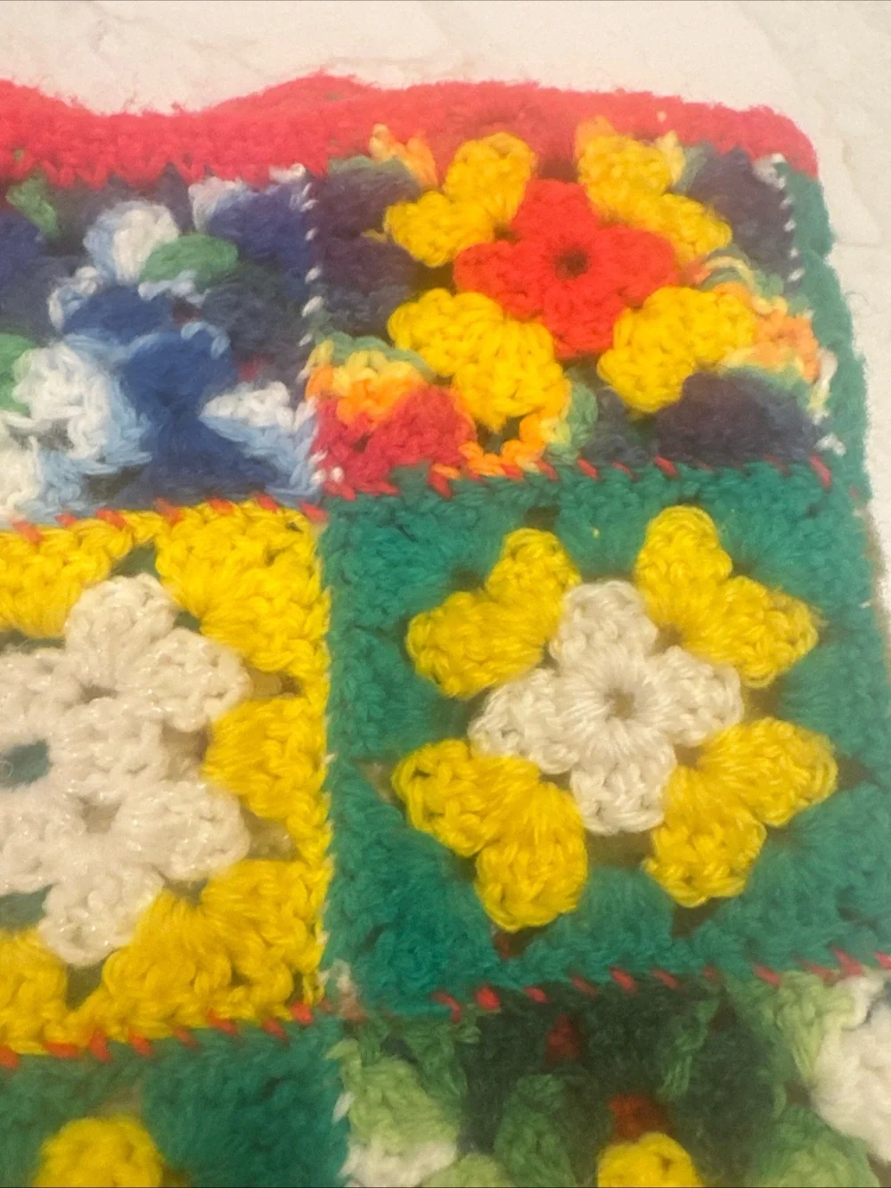 Handmade Multicolor Crochet Granny Square Throw Afghan Colorful Flowers Vintage